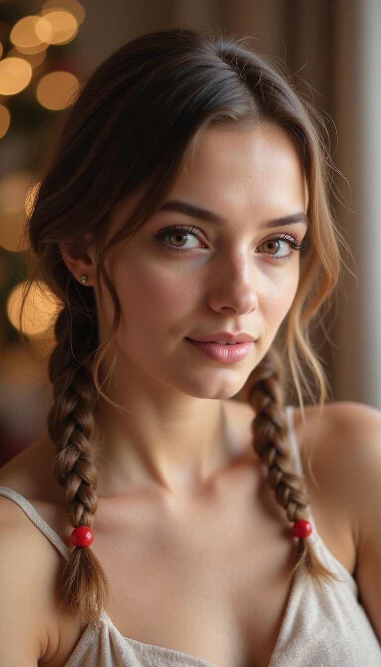 Fishtail Braid Loop With Red Bead Accent