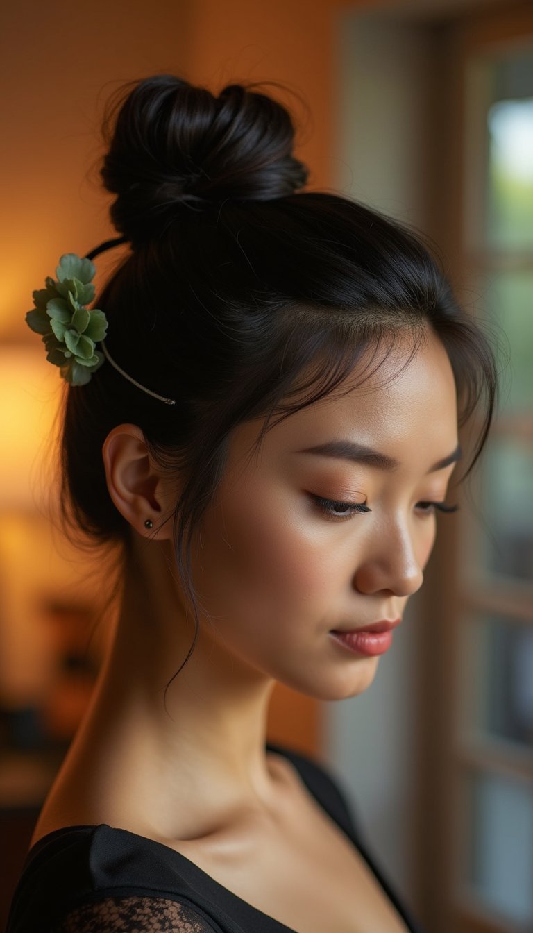 Sculpted Bun With Jade Hairpin Heirloom Touch