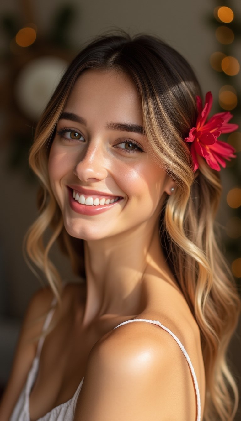 Soft Side Waves With Red Flower Comb