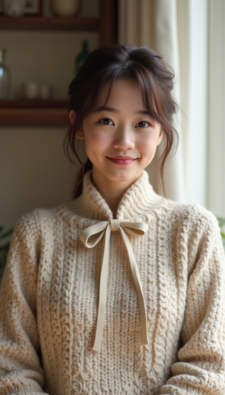 DIY Ribbon Cheongsam Collar On Cozy Sweater