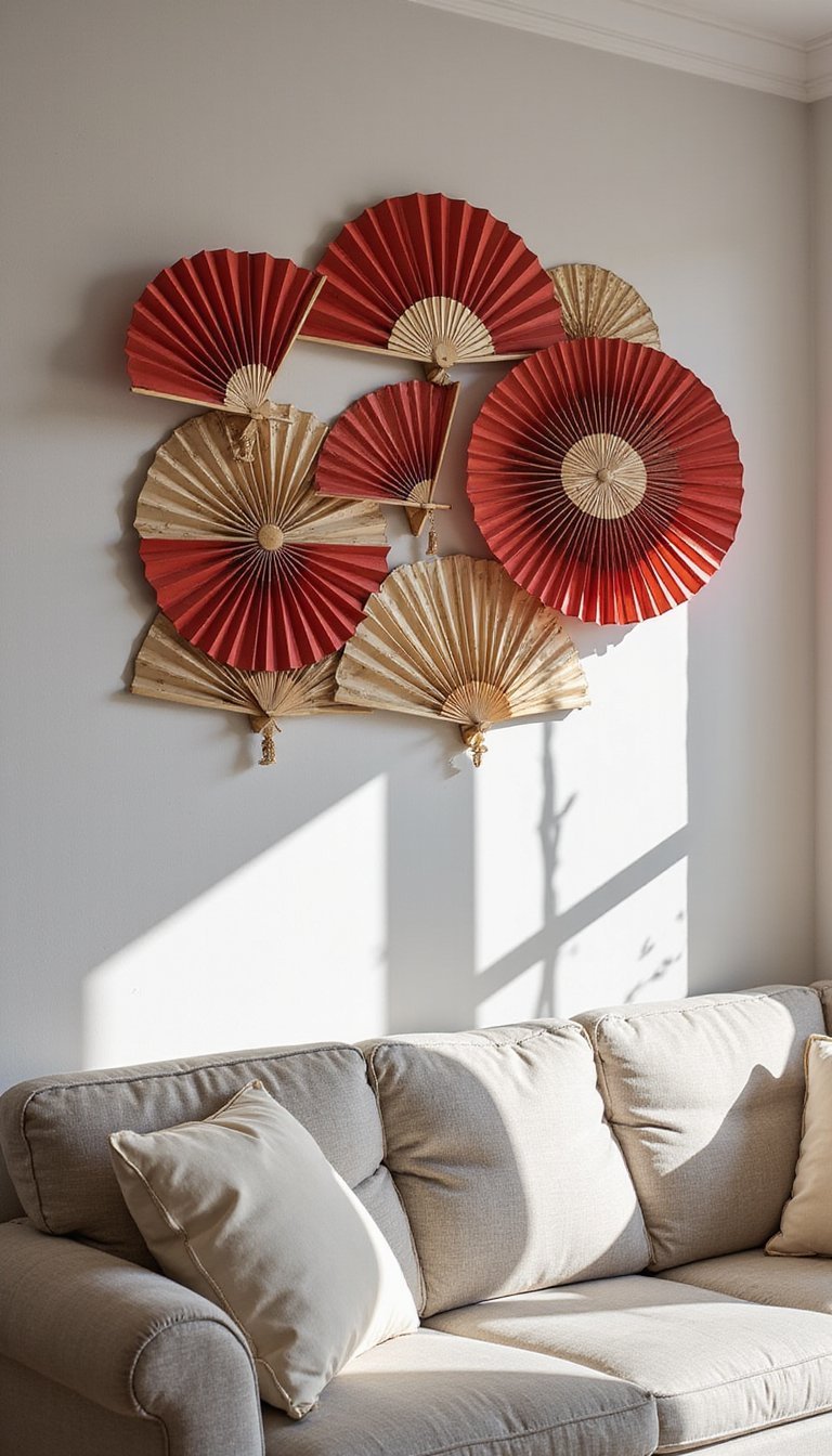 Decorative Fans Arranged As Wall Collage