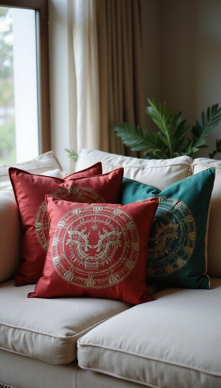 Embroidered Silk Cushion Covers With Zodiac Motifs