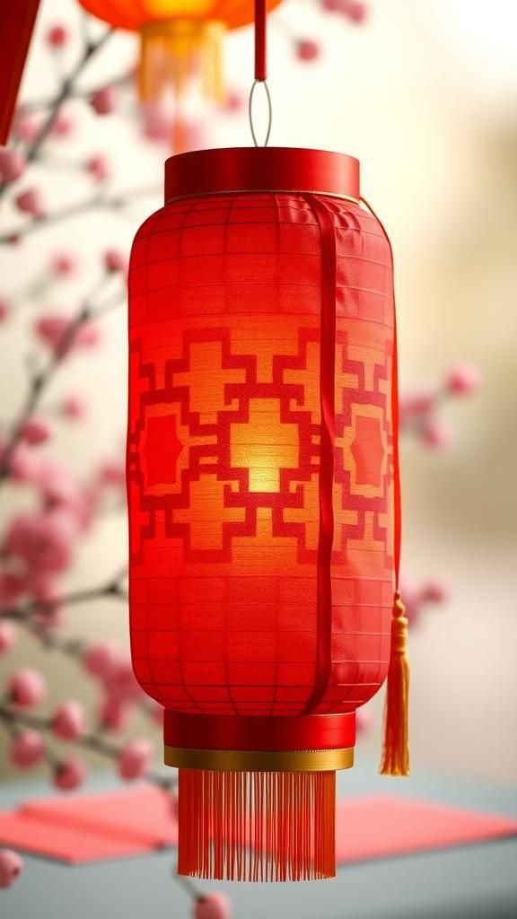 Classic Red Cylinder Lantern With Gold Tassel