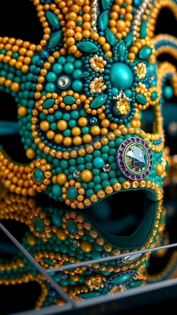 Beaded Mosaic Mask With Gem Clusters