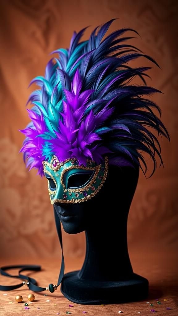 Feathered Carnival Half Mask With Opulent Plumes