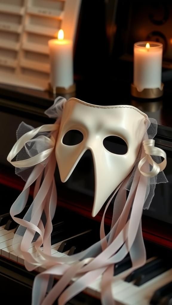 Phantom Half Mask With Tulle And Ribbons