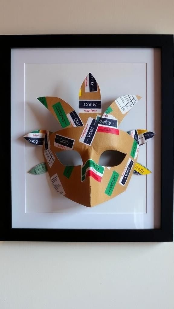 Upcycled Cardboard Carnival Mask With Graphic Prints