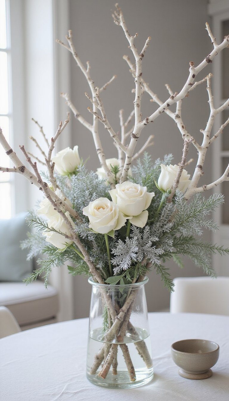 Centro Floral Invernadero Con Ramos Blancos