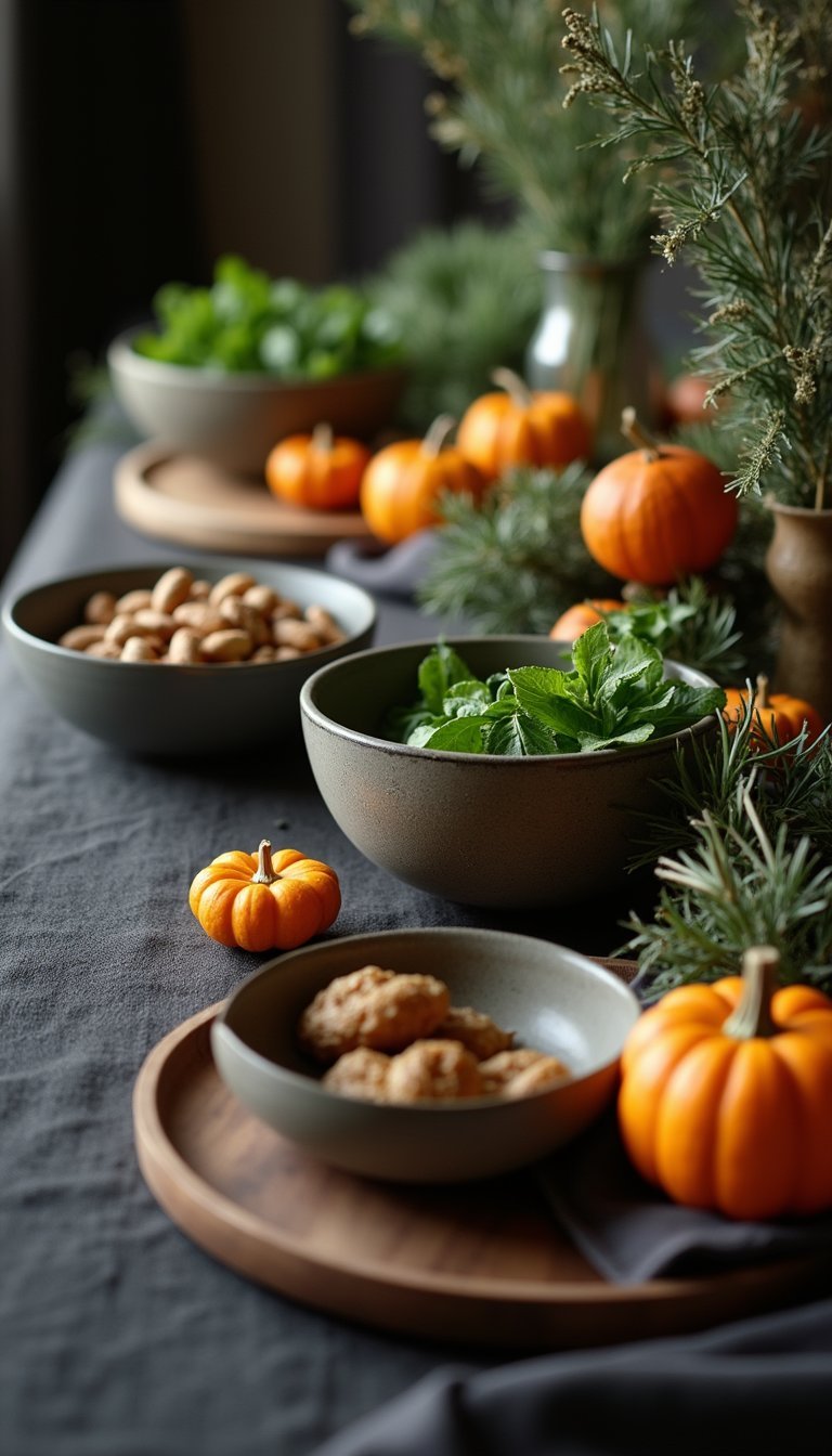 Menú Vegetal Sobre Mantel De Lino Oscuro