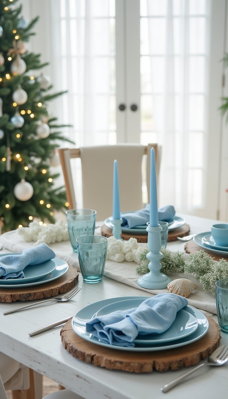 Navidad Costera Con Azules Y Textiles Ligeros