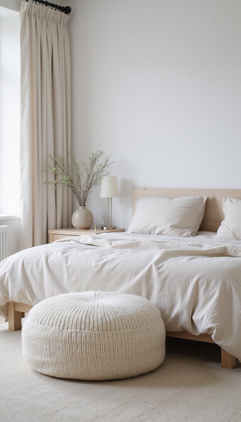 Soft Pouf From Neutral Knit Fabric