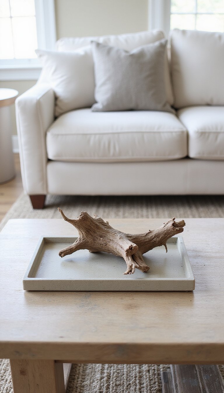 Driftwood Centerpiece Resting On Stone Tray