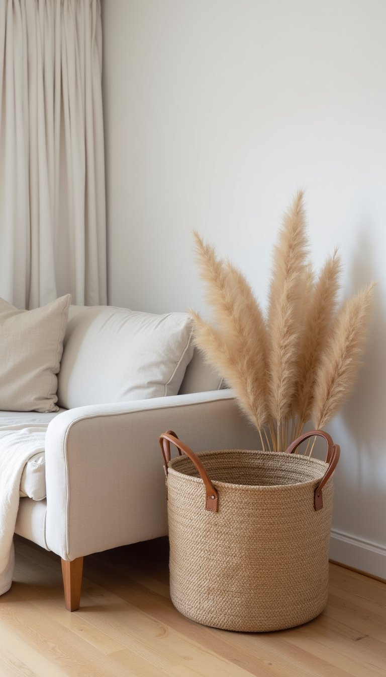 Woven Jute Storage Basket With Leather Handles