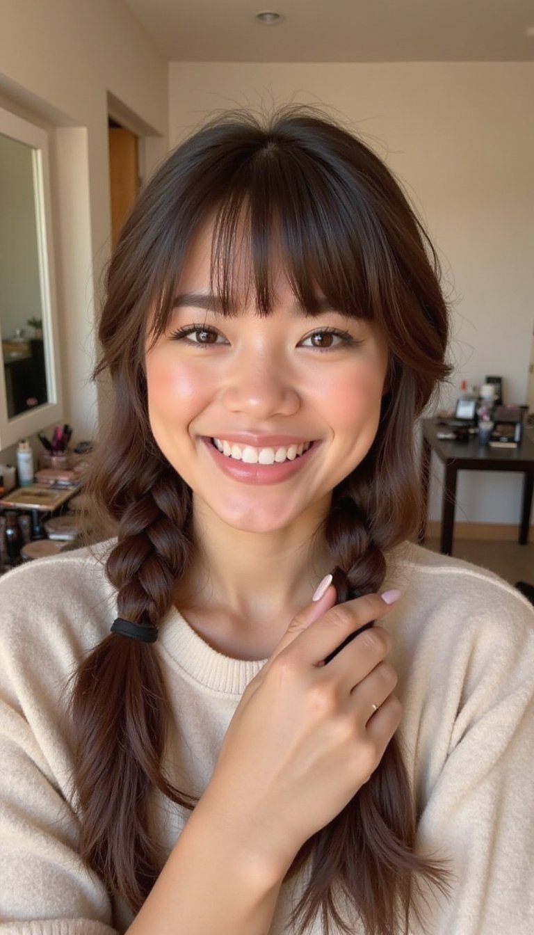 Faux Bangs From Braids For Quick Face Framing