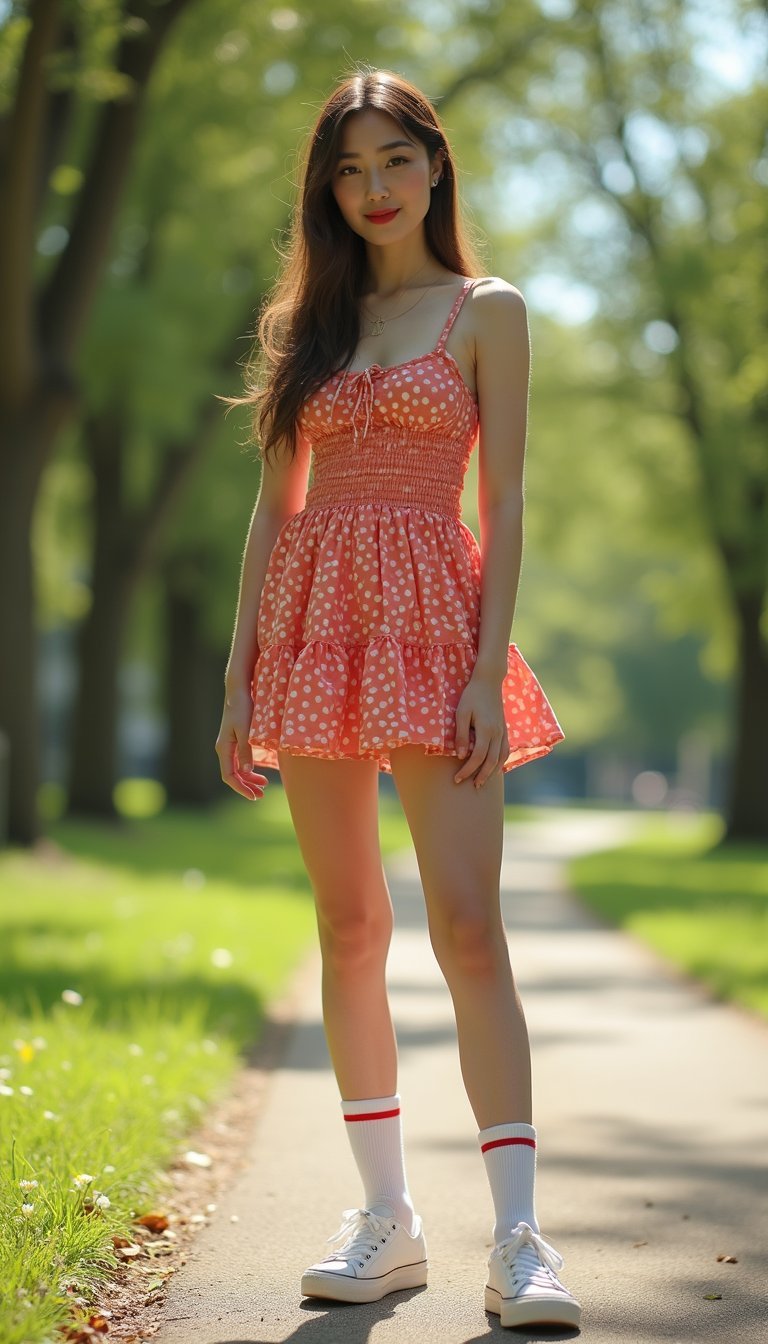 Minivestido Retro Con Calcetines Altos Y Zapatillas