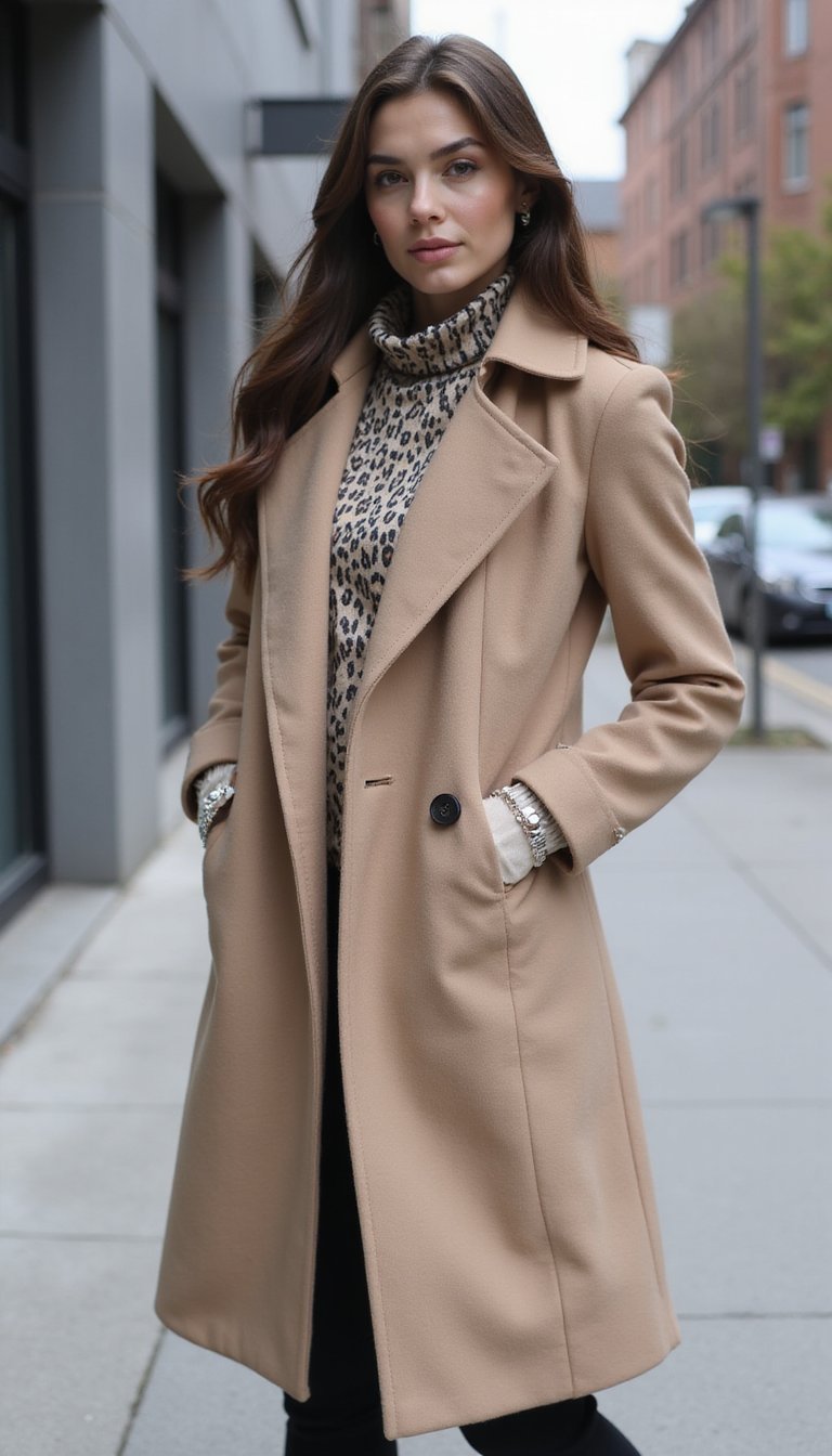 Look Minimalista Con Toque Animal Y Abrigo Largo