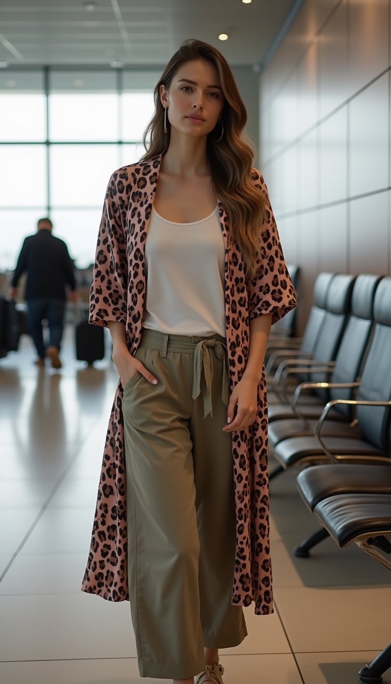 Outfit De Viaje Con Kimono Animal Print Cómodo