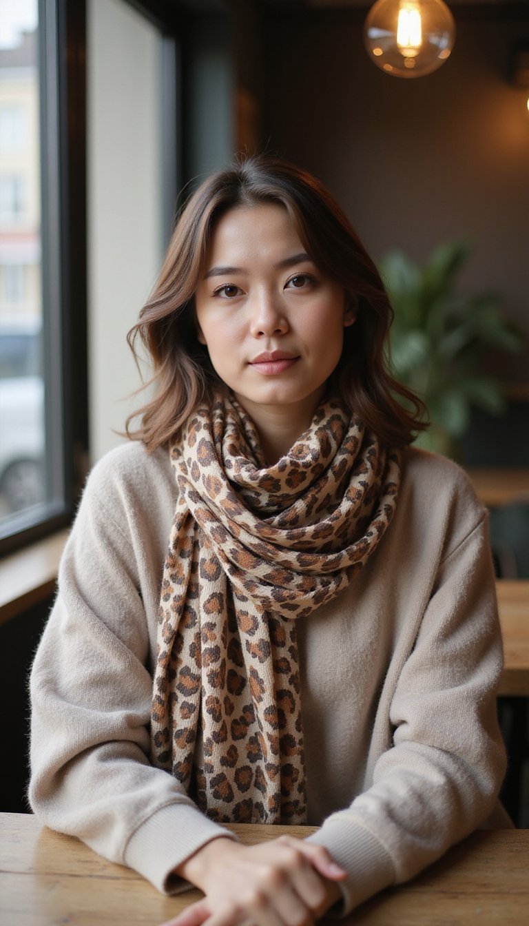 Pañuelo Animal Print Sobre Tonos Neutrales