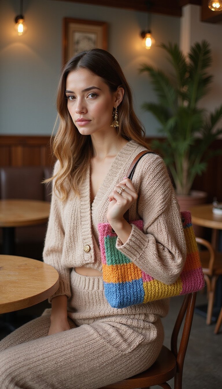 Conjunto De Punto Coordinado Y Tote Patchwork