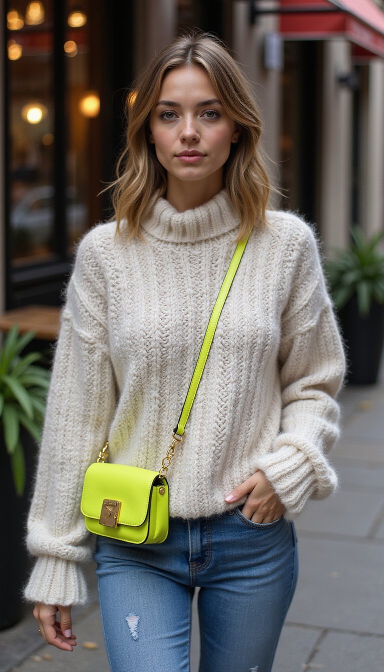 Suéter Chunky Y Mini Crossbody Color Neón