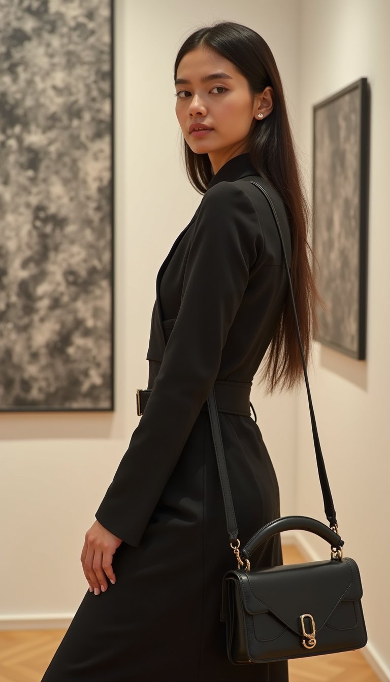 Vestido Estructurado Y Bolso Geométrico De Mano