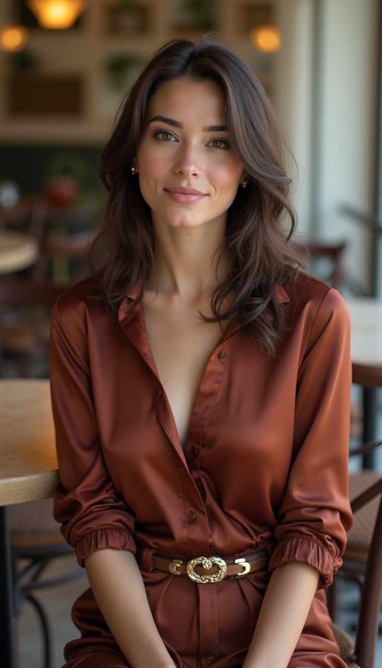 Blusa Seda Ceñida Con Cinturón Delicado