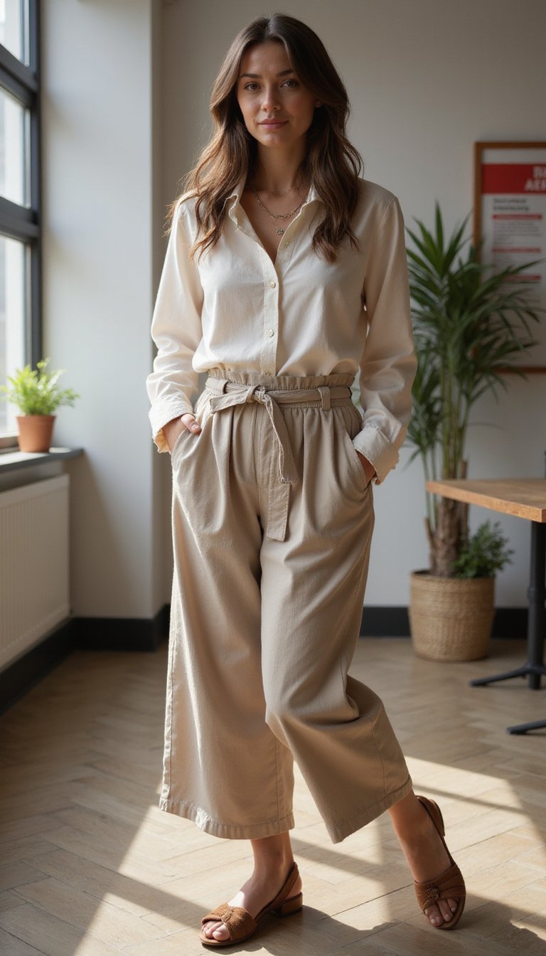 Falda Culotte Con Cinturón Para Oficina Creativa