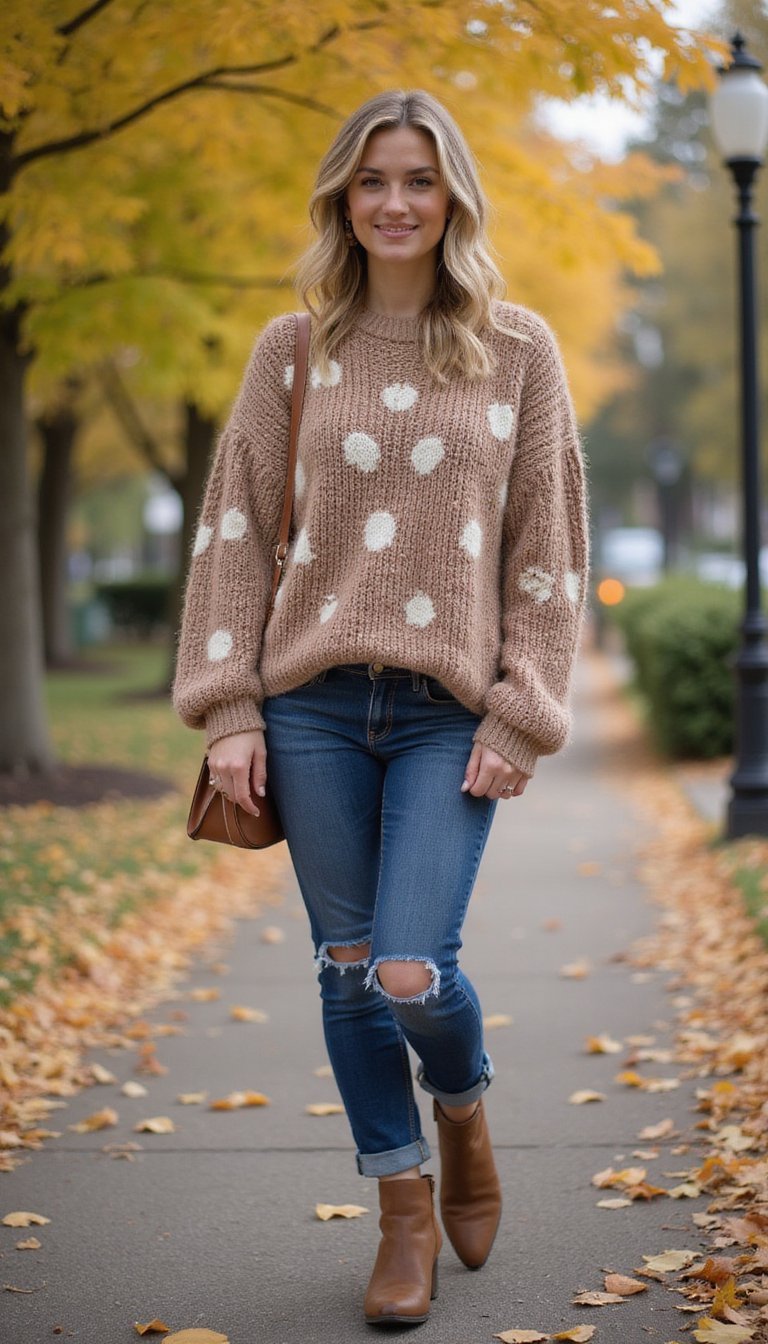 Jersey De Punto Con Lunares Para Otoño Cálido