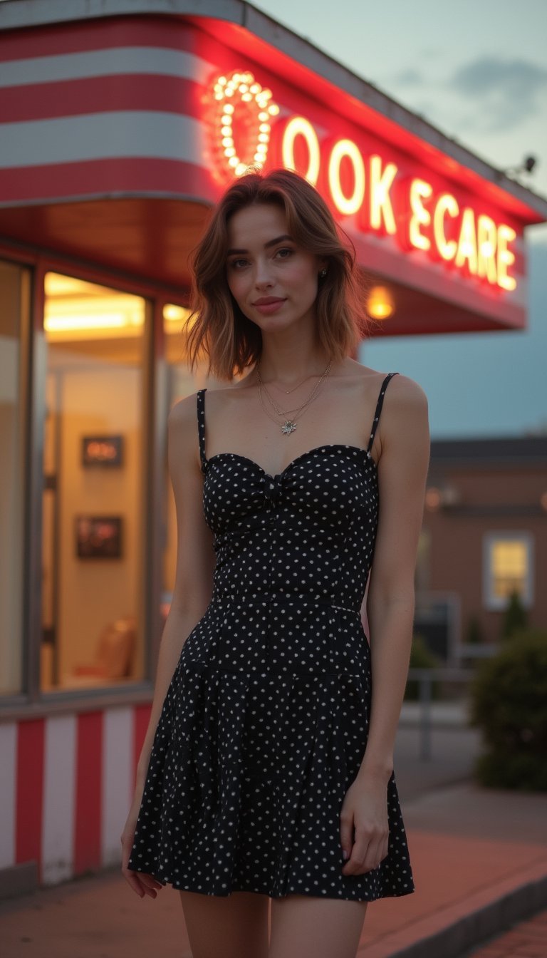 Vestido Corto Negro Con Lunares Blancos Retro