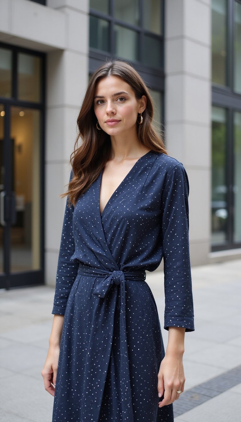 Vestido Cruzado De Lunares Para Oficina Elegante