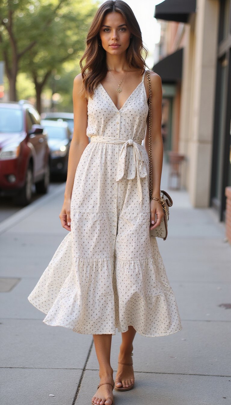 Vestido Midi De Lunares Y Cinturón Anudado