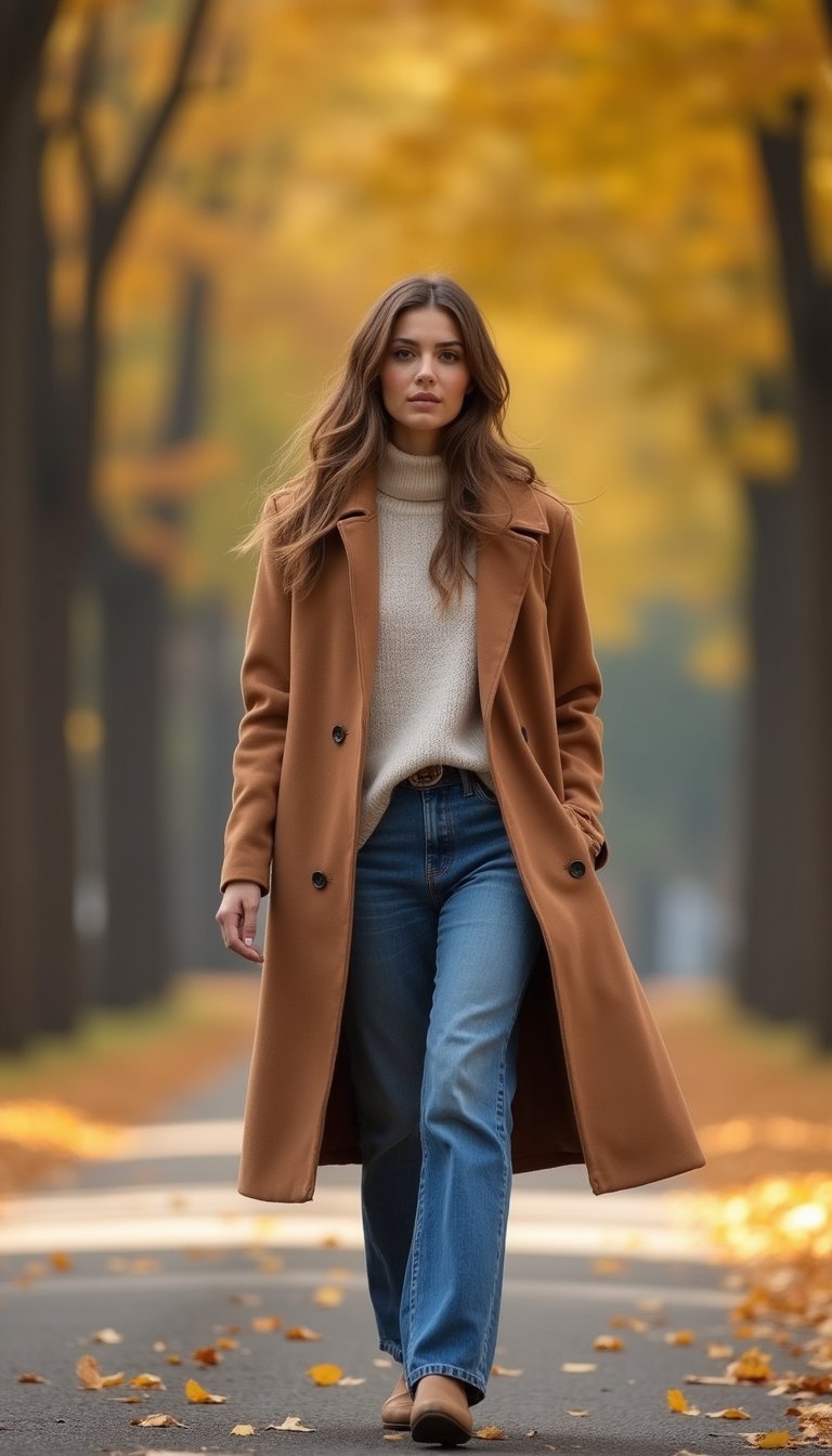 Capas Otoñales Con Abrigo Largo Y Mom Jeans