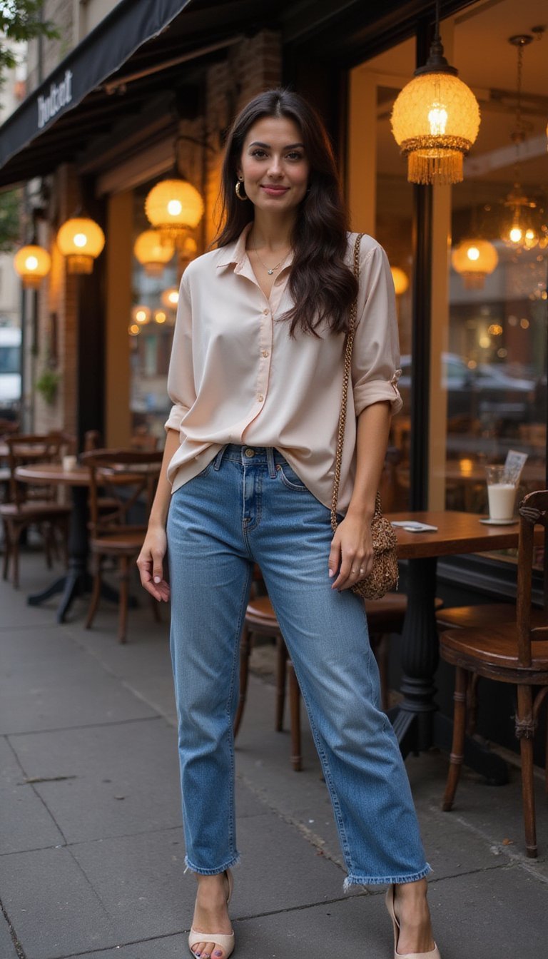Look De Citas Informales Con Tacones Y Mom Jeans
