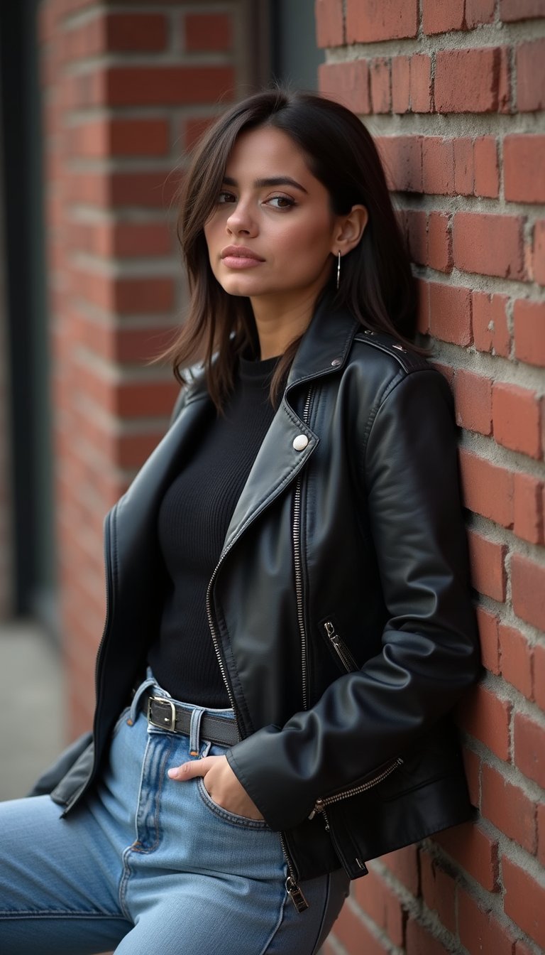 Street Style Con Cazadora Biker Y Mom Jeans Relajados