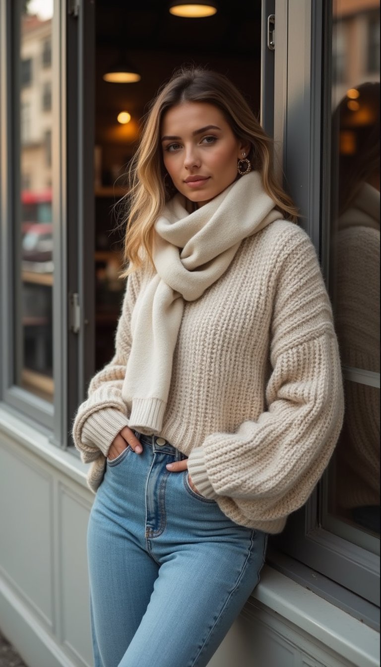 Pañuelo Con Suéter De Punto Y Jeans