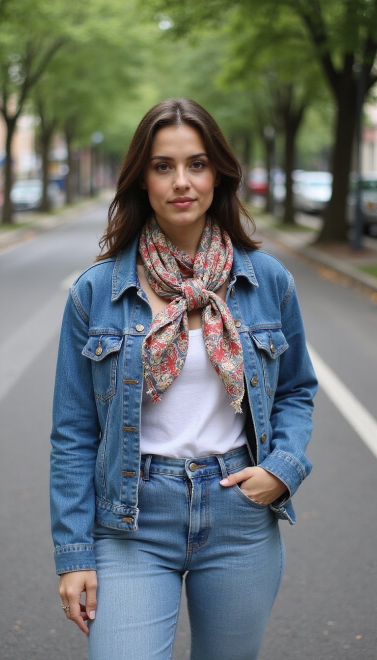 Pañuelo Estampado Con Chaqueta Vaquera
