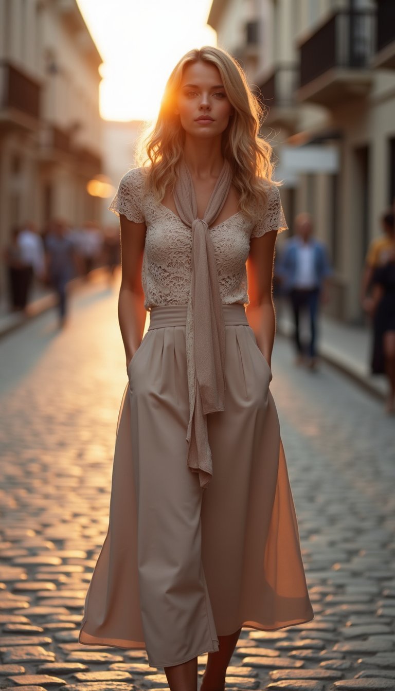 Pañuelo Ligero Con Top De Encaje