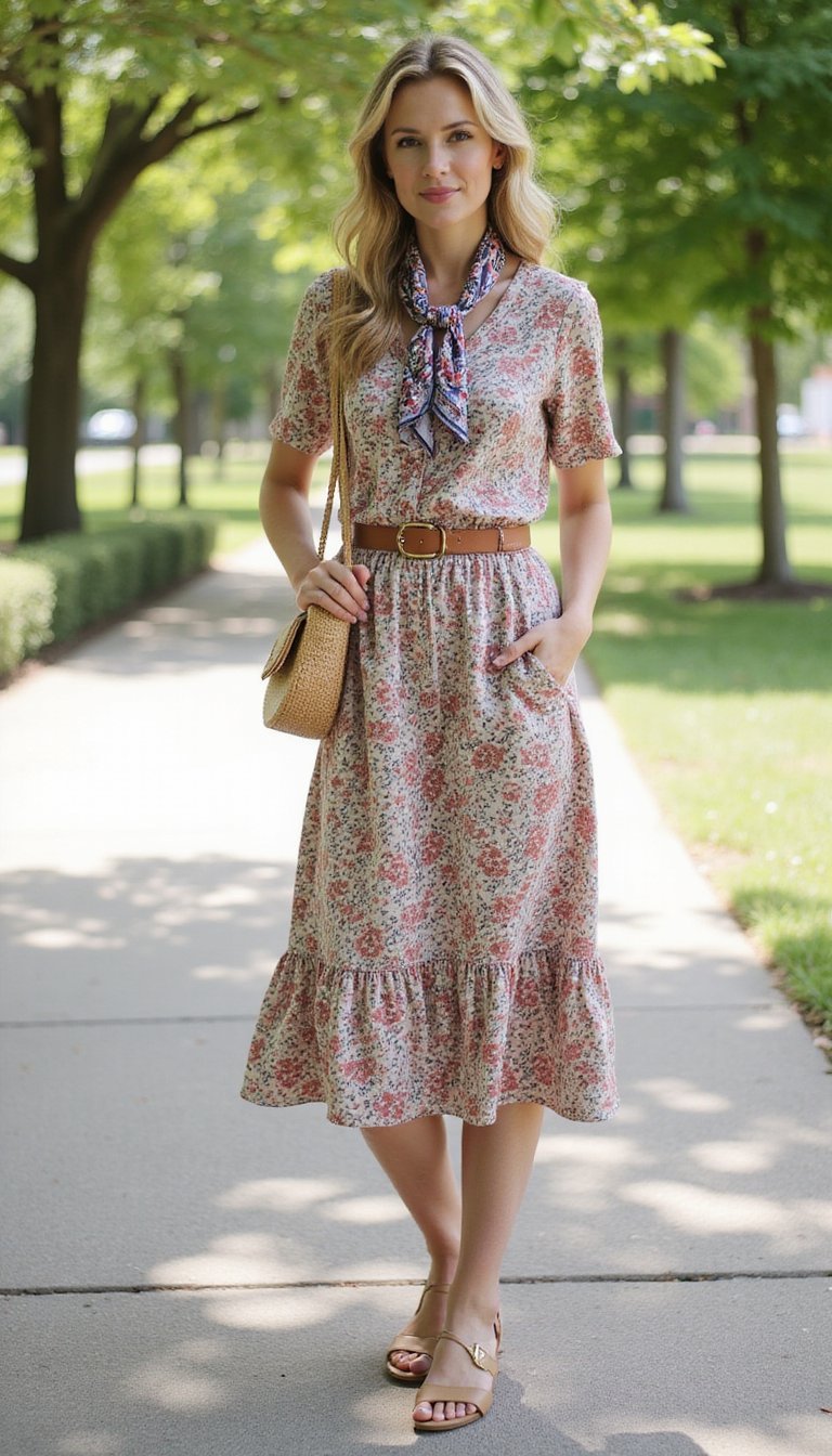 Pañuelo Pequeño Con Vestido Midi Floral