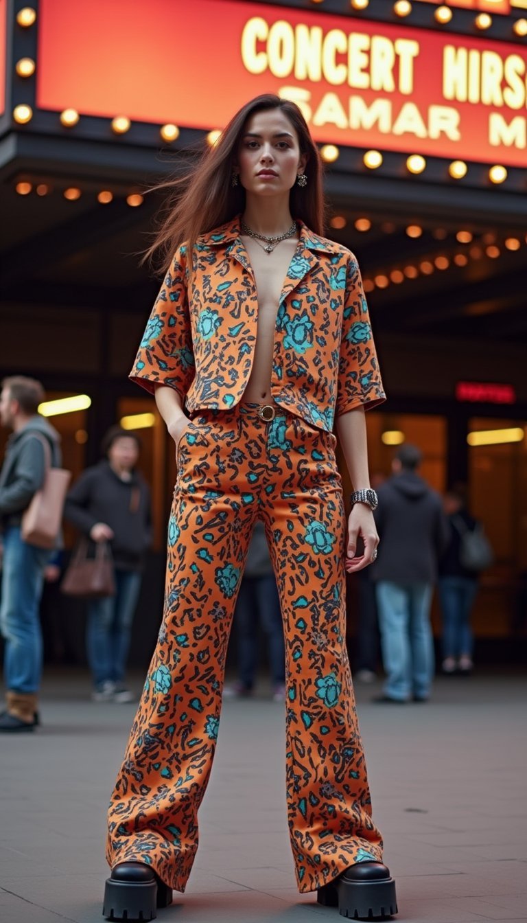 Camisa Psicodélica Y Pantalón Campana Para Concierto