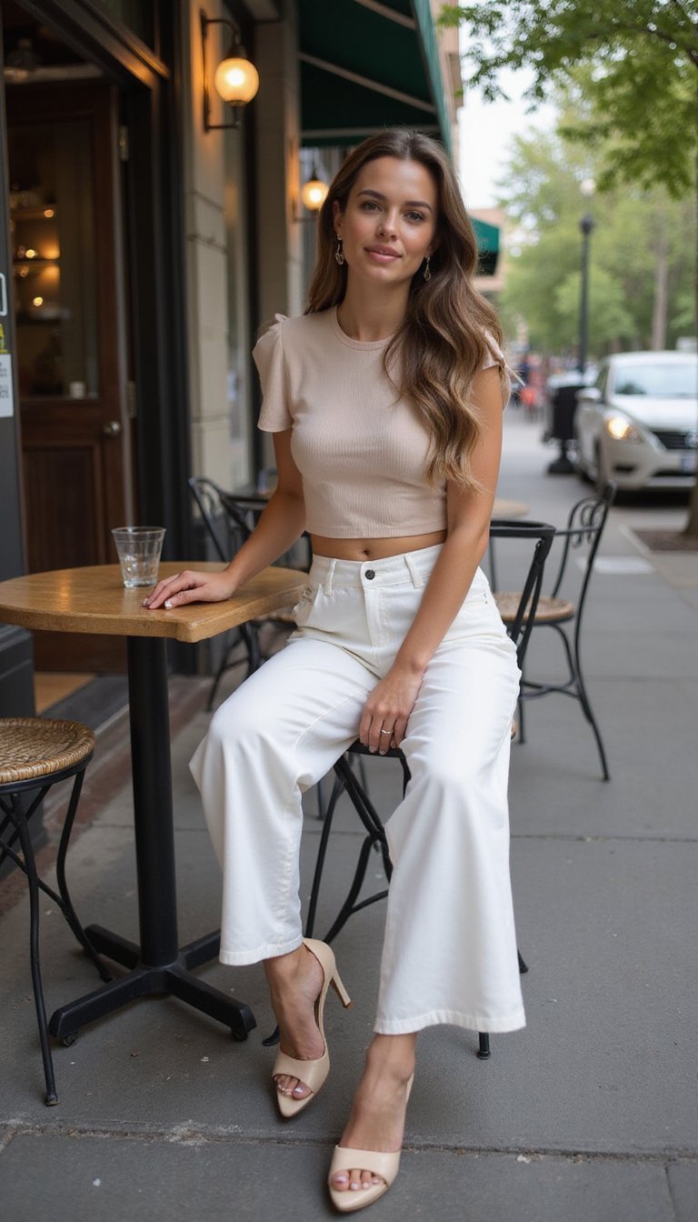 Top Corto Y Pantalón Palazzo Con Plataformas Elegantes