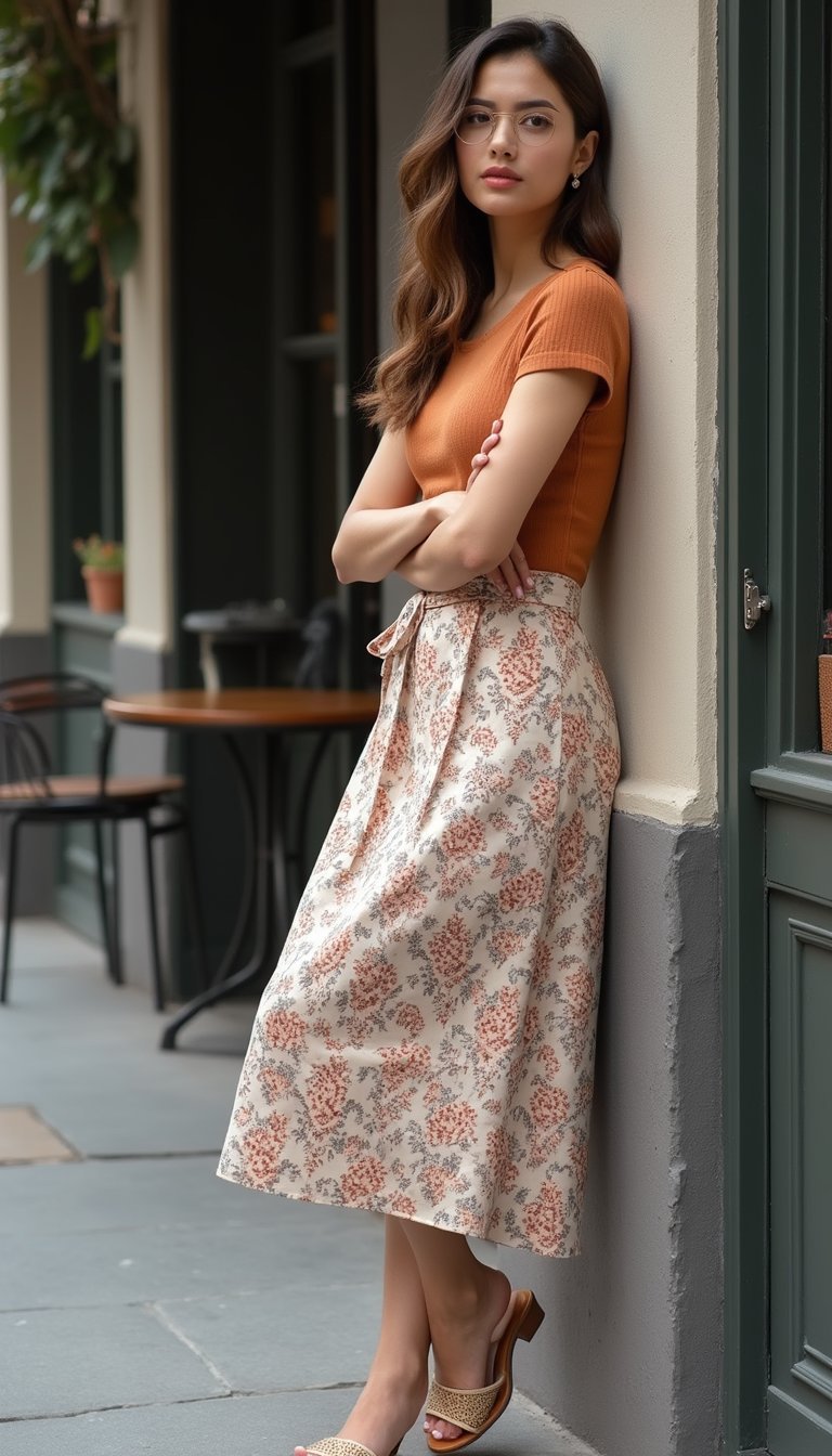 Falda Midi Estampada Con Top Ajustado