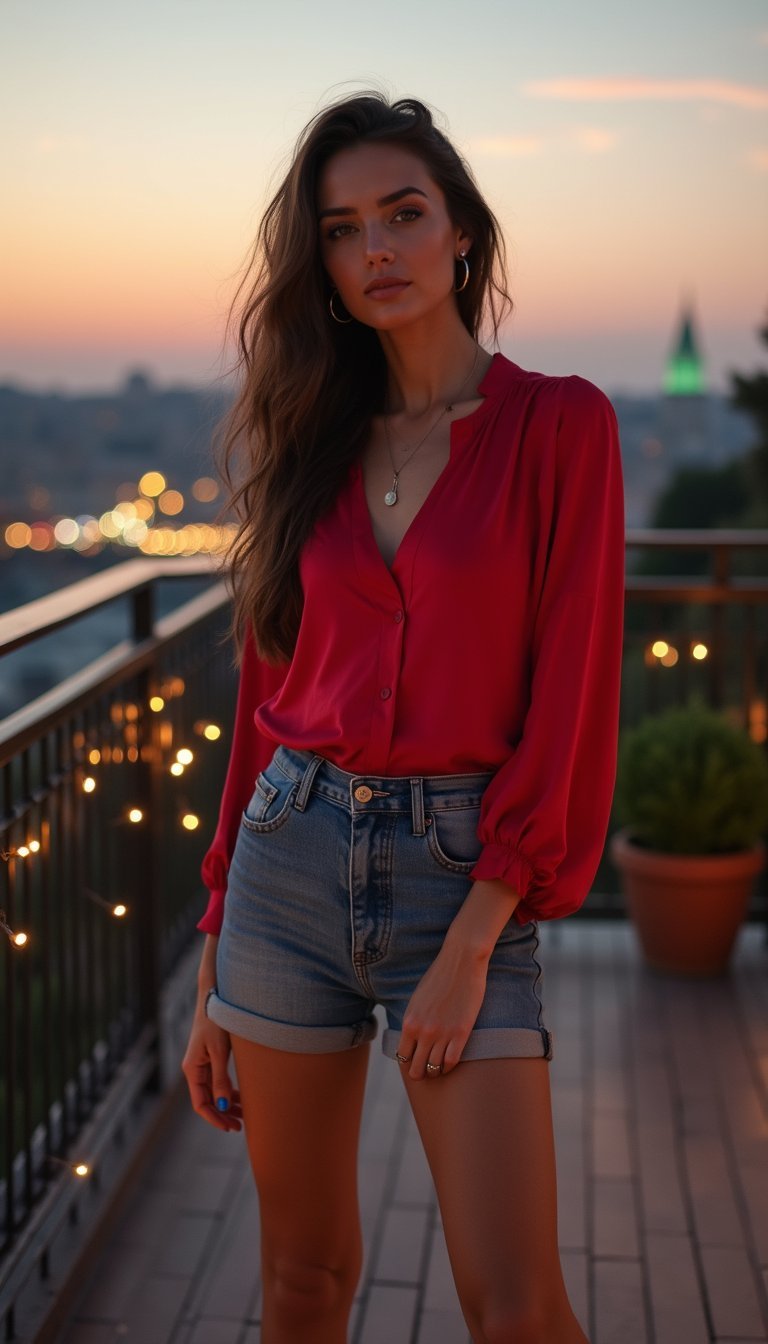 Noches De Cita Shorts De Mezclilla Y Blusa Roja