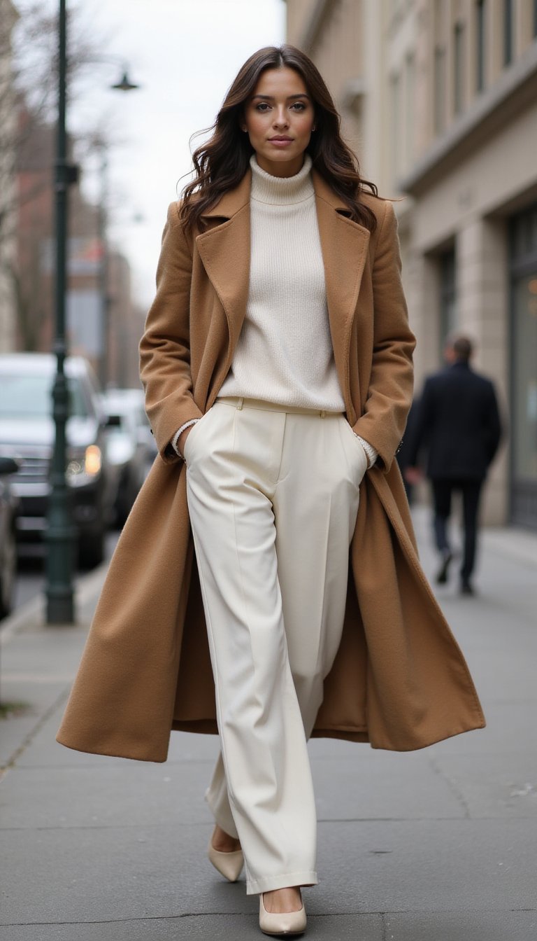 Abrigo Largo Camel Sobre Total Look Monocromo