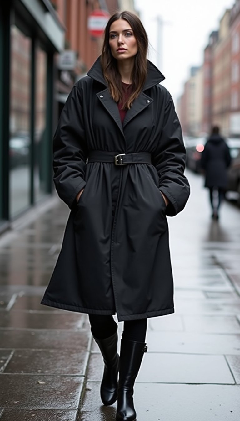 Abrigo Técnico Oversize Y Botas Chelsea Negras