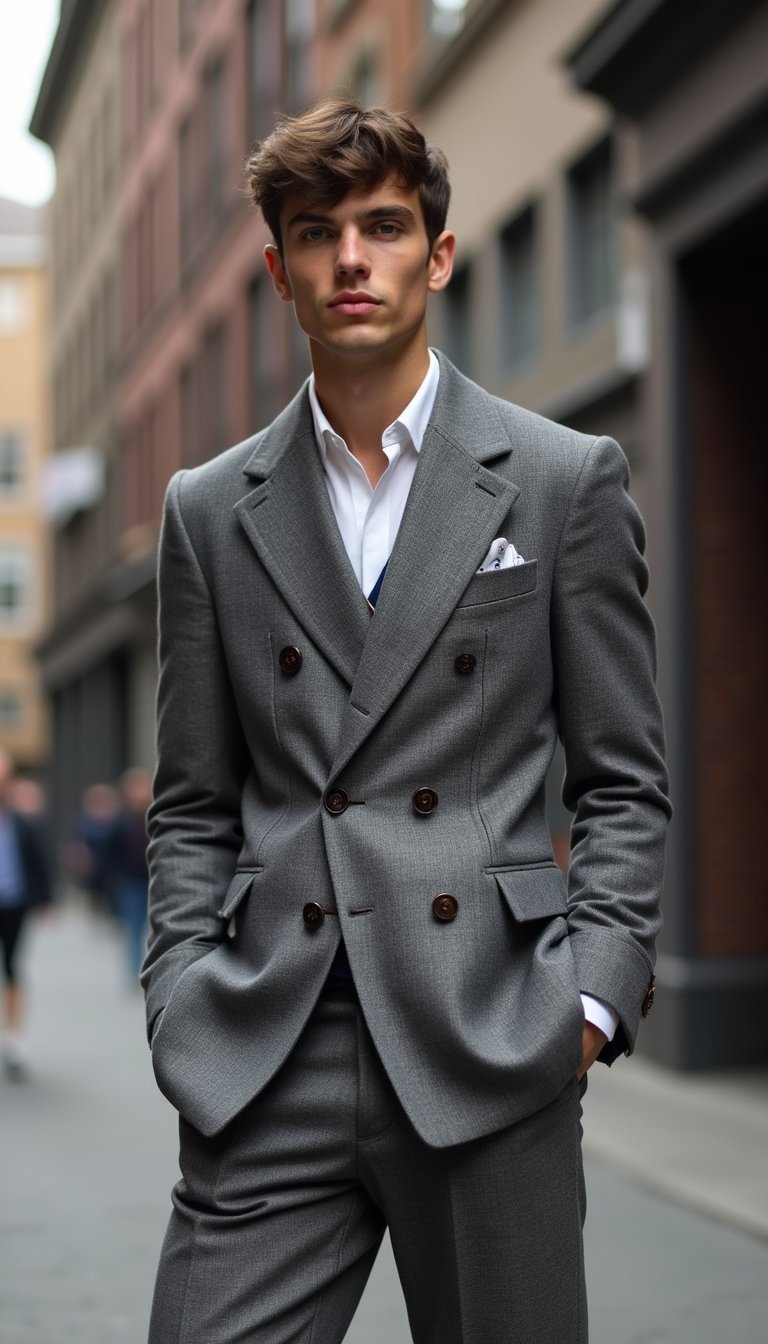 Blazer Cruzado Gris Con Short De Lana