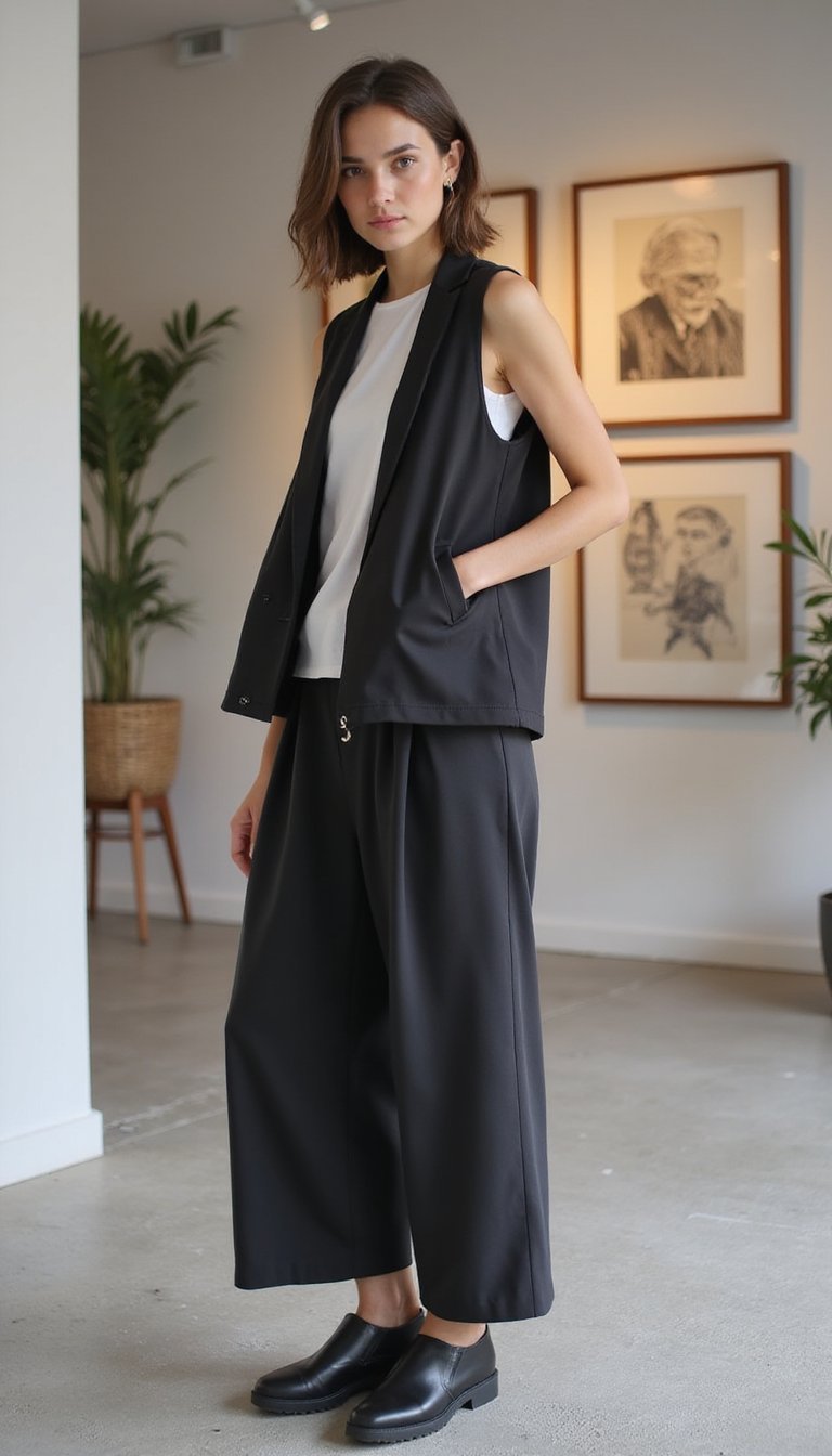 Chaleco Largo Y Pantalón Culotte Minimalista