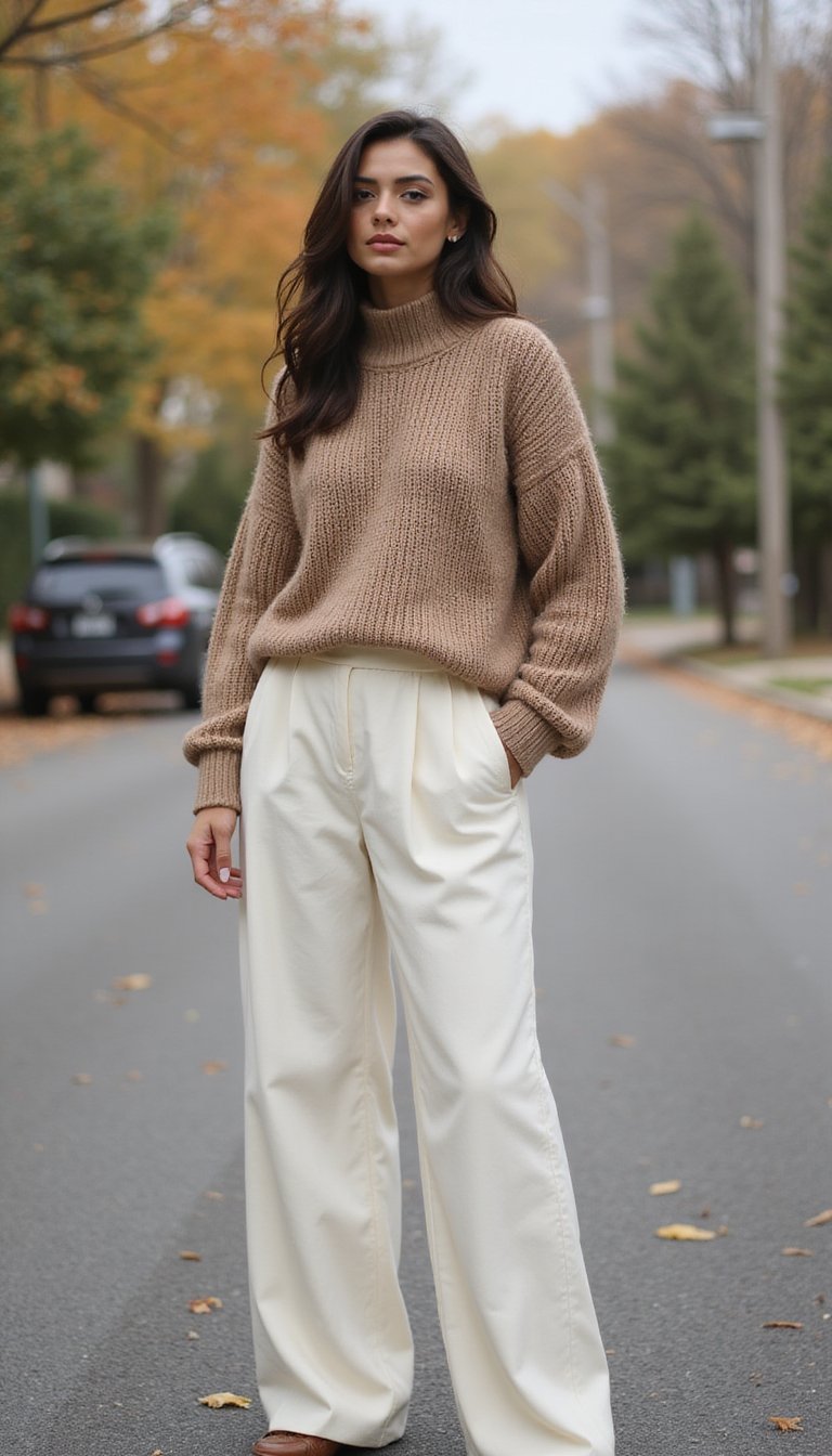 Jersey Oversize Con Pantalón Wide Leg Crema