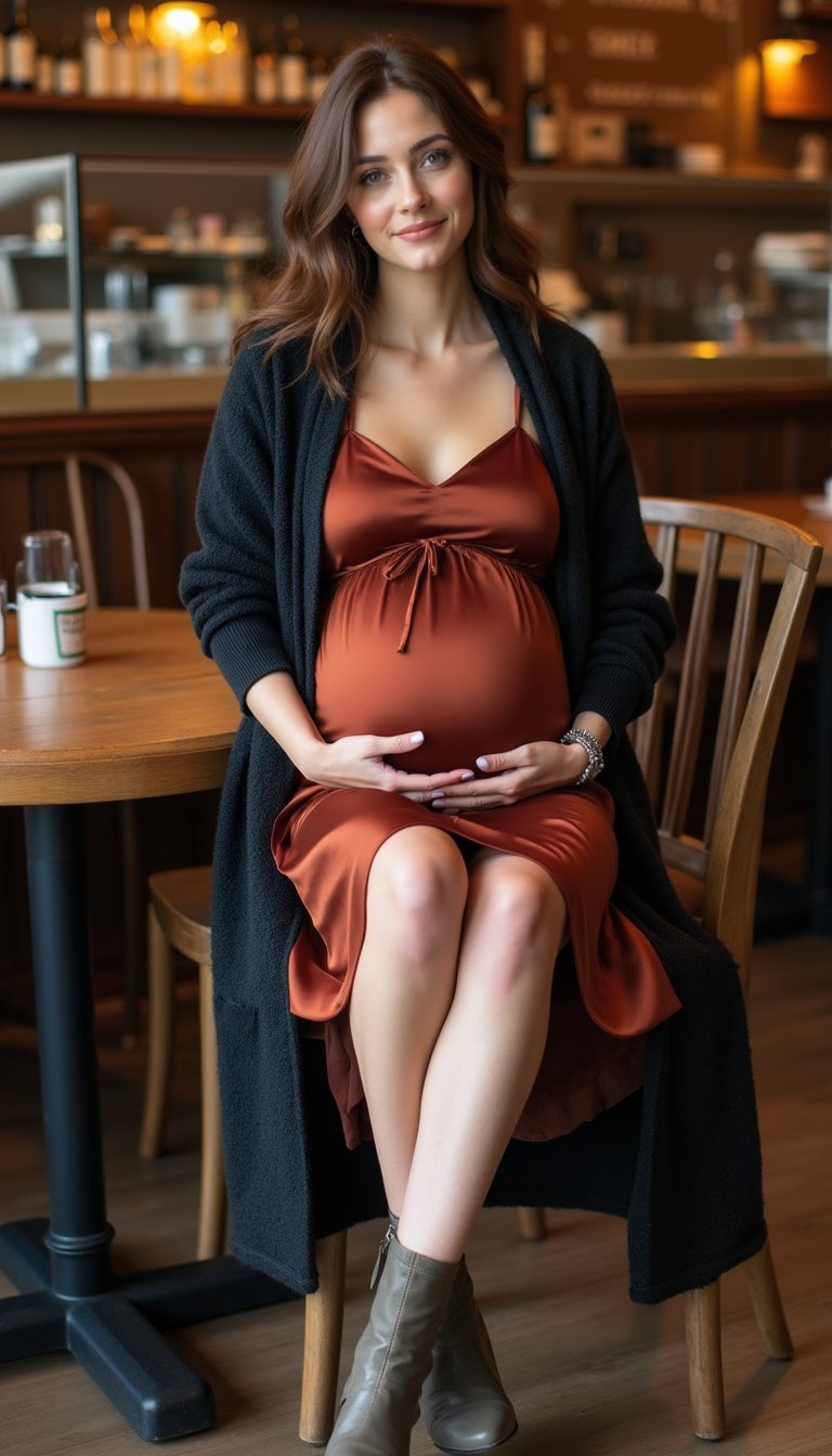 Cardigan Largo Abierto Y Vestido Camisola De Seda