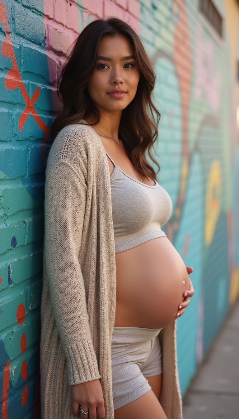 Chaqueta Larga De Punto Y Leggings Cortos De Ciclista