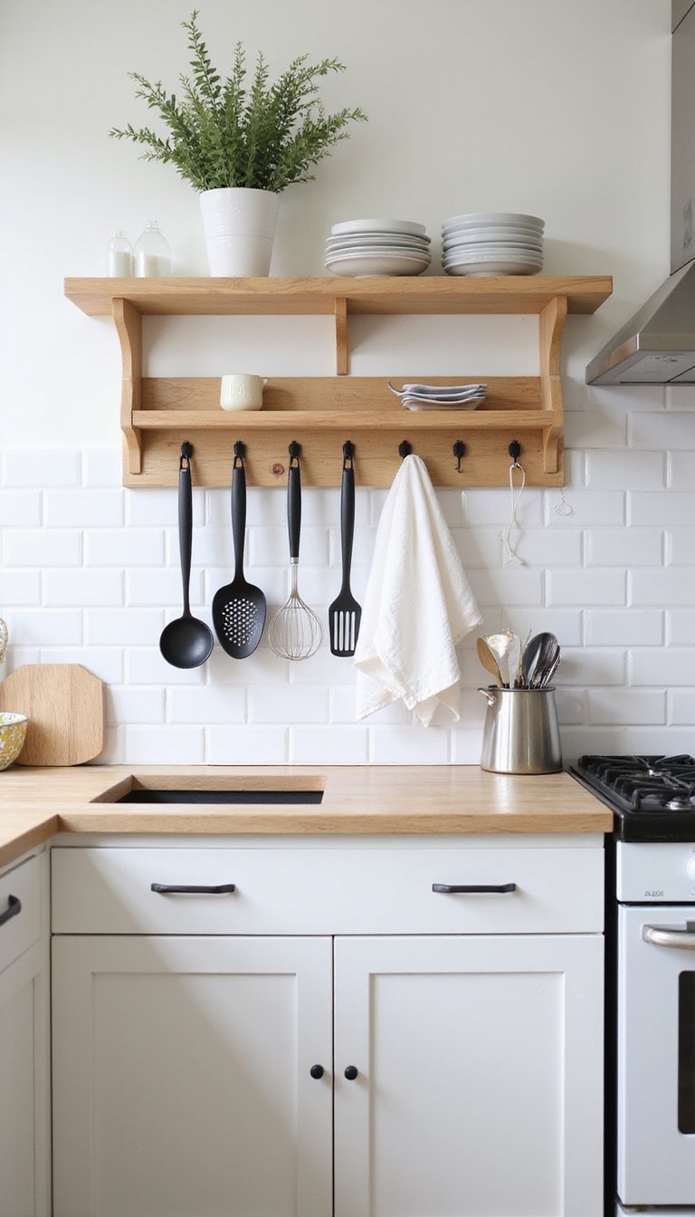 Ganchos En Barra De Roble Para Cocina Funcional